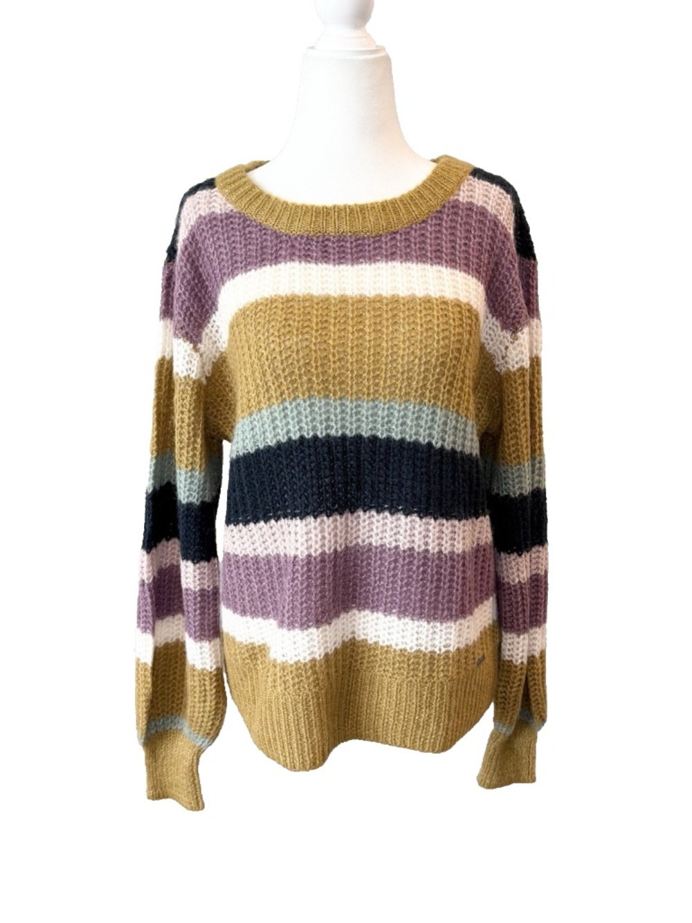 Abercrombie & Fitch Women Size L Alpaca Wool Striped Fuzzy Knit Sweater